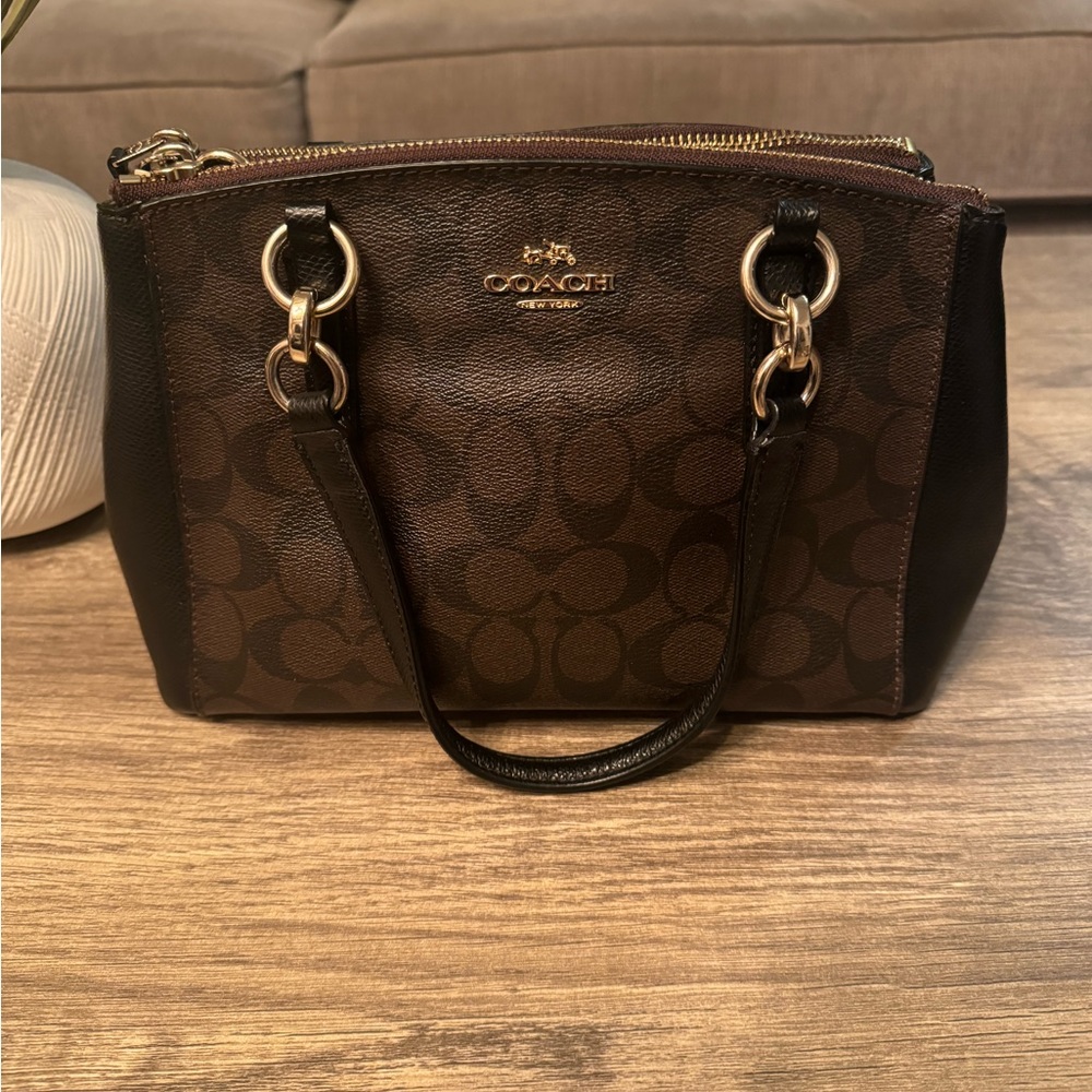 Coach Brown Signature Satchel with Black Trim